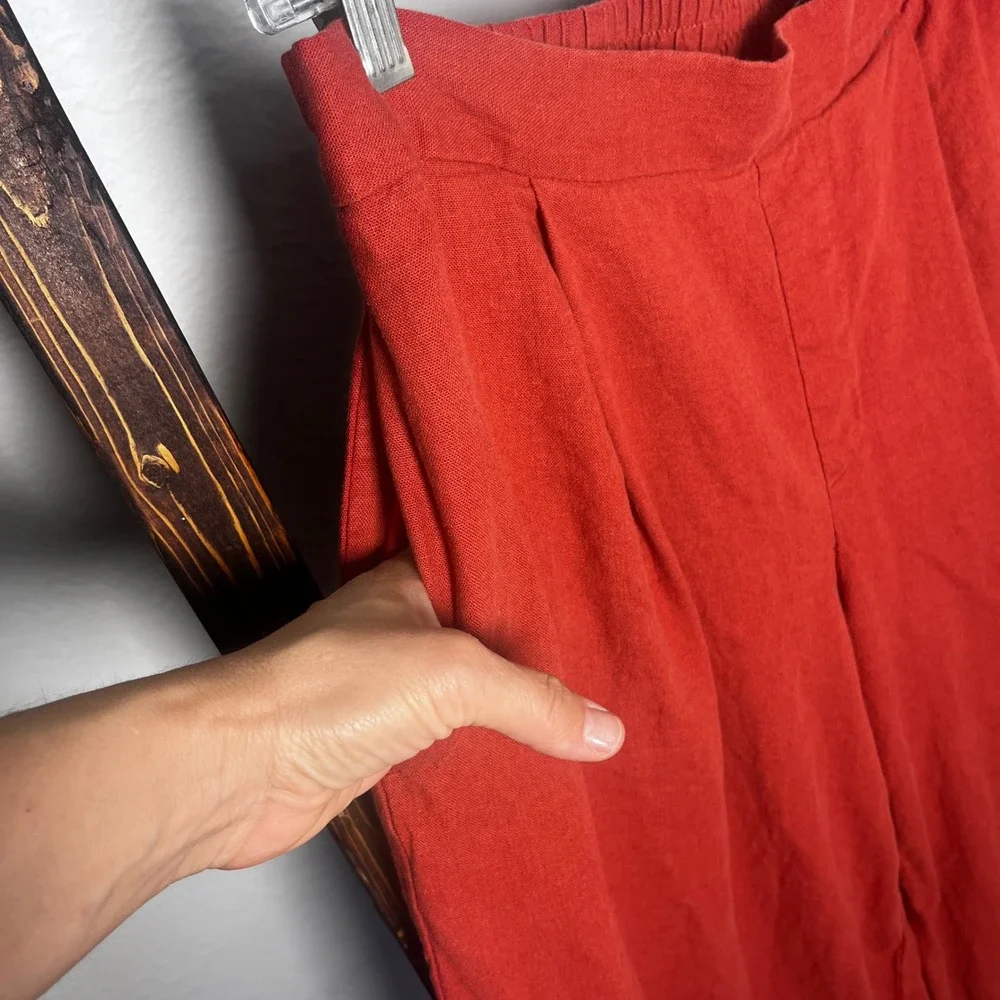 Banana Republic Red Linen Blend Wide Leg Crop Pleated Pants Womens Medium Coast